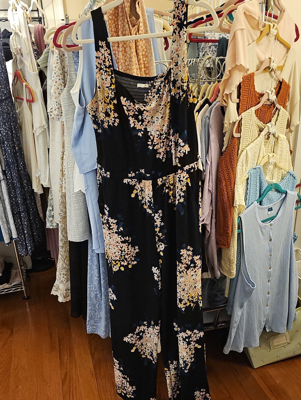 Maurices Black Floral Top with Peach & Cream Accents